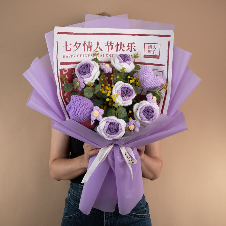 Handmade Crochet Woven Rose Bouquet Finished Product