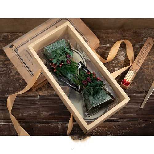 Candle Gift Box Set featuring decorative candles with greenery in an elegant wooden box
