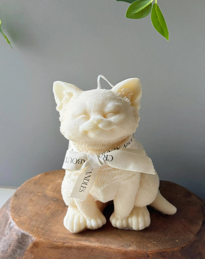 Adorable Cat Candle by Crazy About Candles with a detailed design and a stylish ribbon around its neck