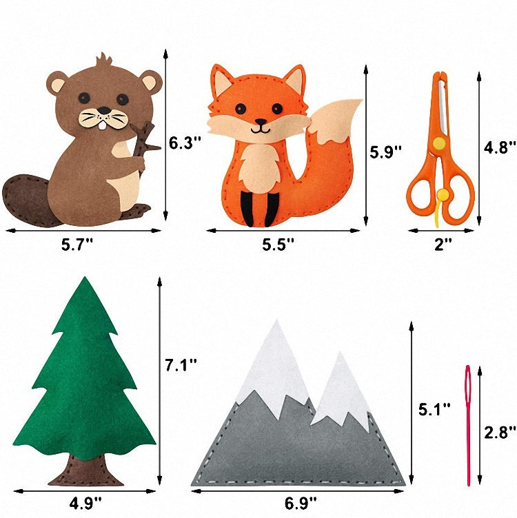 Children's Sewing Kit with Felt Animals, Trees, and Mountains for Creative DIY Projects