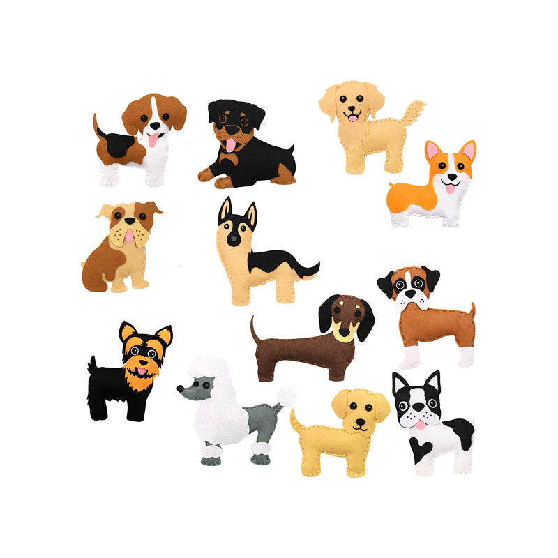 Children's Sewing Kit featuring various plush dog designs for creative DIY projects