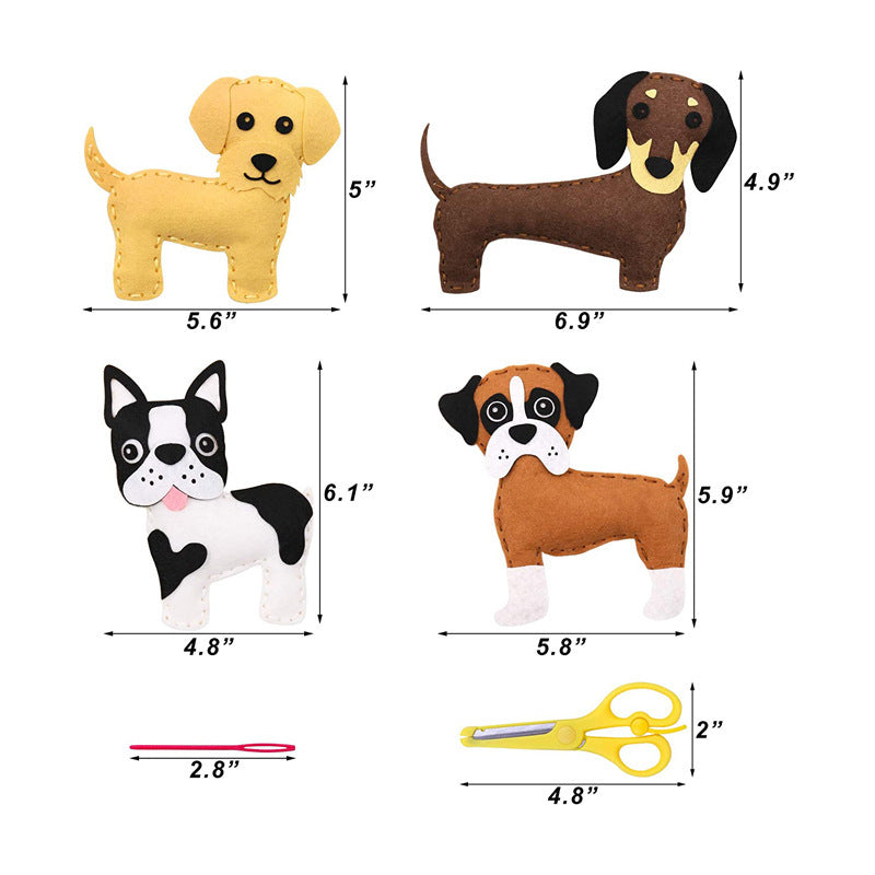 Children's Sewing Kit featuring felt dog characters and tools for creative DIY projects