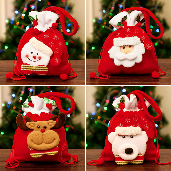 Christmas Brushed Apple Gift Bag featuring a snowman, Santa, reindeer, and polar bear designs for festive gifting