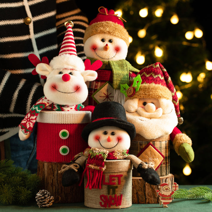 Festive Christmas Gift Candy Box featuring plush characters including Santa, snowman, and reindeer
