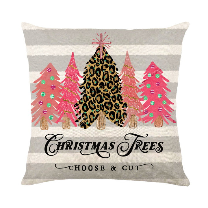 Colorful Christmas Pillow Covers featuring striped design and Christmas tree graphic for festive decor