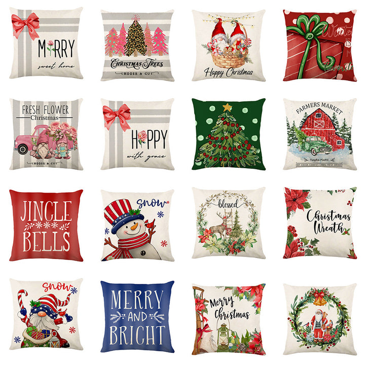 Assorted Christmas Pillow Covers featuring festive designs for holiday home decor