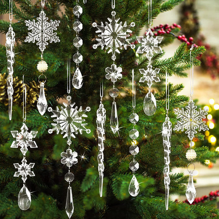 Christmas Tree Hanging Pendants with snowflake and crystal designs for festive holiday decor