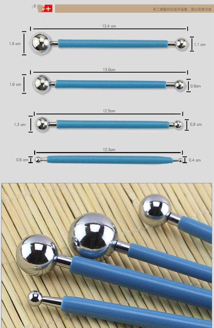 Arts And More blue handle Clay Tool Set with metal double ball ends in various sizes for crafting and sculpting