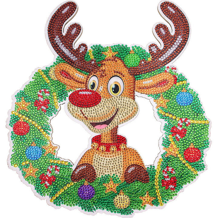Rudolph the Red-Nosed Reindeer Diamond 5D Painting Kit with Christmas Wreath Decoration