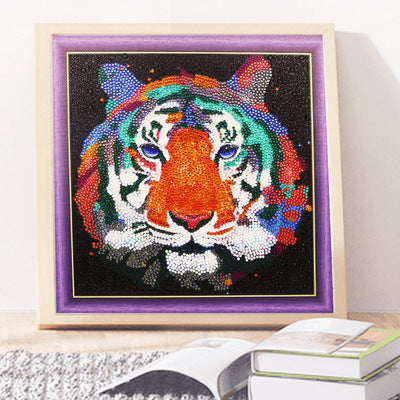 Vibrant Diamond Painting Kit featuring a colorful tiger design in a framed display