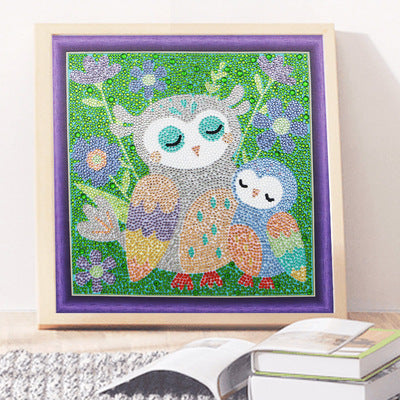 Colorful Diamond Painting Kit featuring an owl and baby owl design, perfect for creative art projects