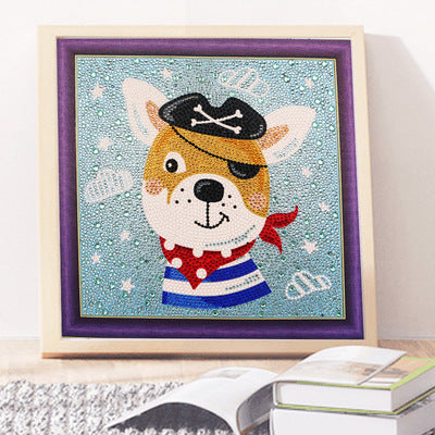 Diamond Painting Kit featuring a cartoon dog in a sailor outfit with vibrant colors and playful details