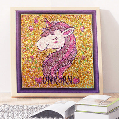 Diamond Painting Kit featuring a colorful unicorn design with hearts for creative art projects