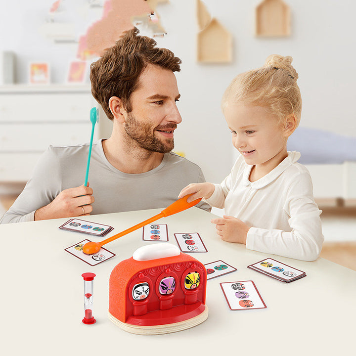 Father and daughter playing Find Picture Game arts and crafts kit by Arts And More at home