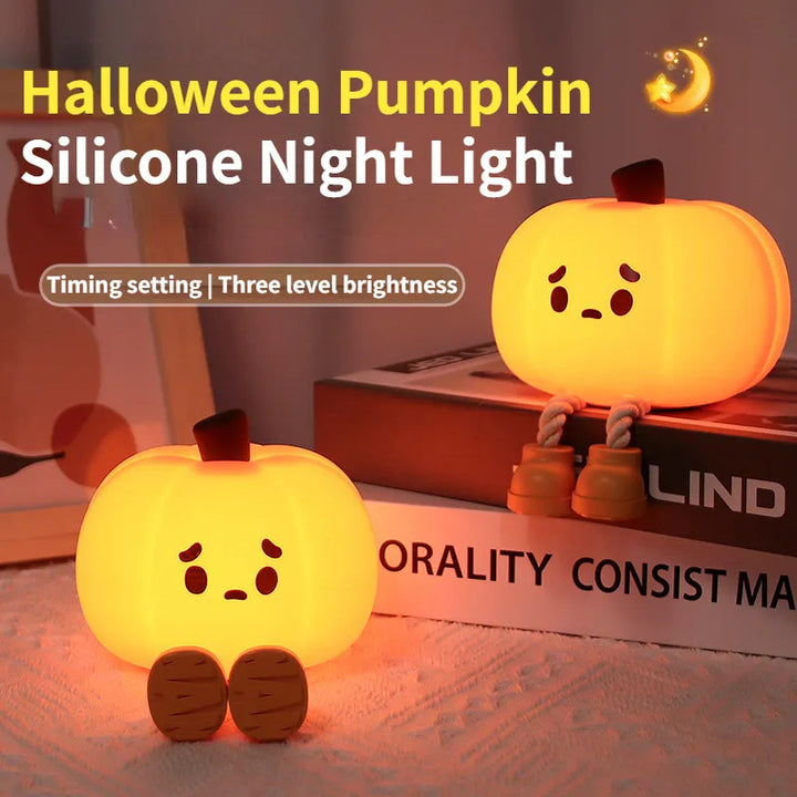 Halloween Pumpkin Night Light in Silicone with three levels of brightness and a cute design