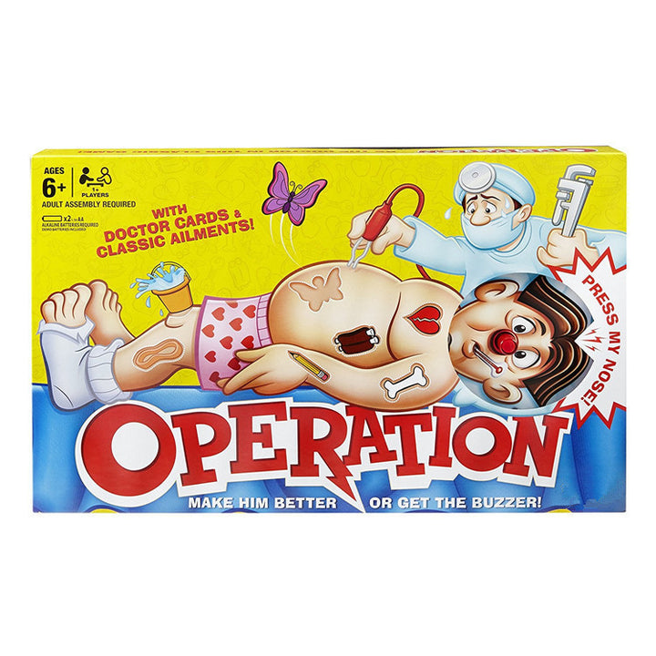 Hasbro Gaming Operation Game box featuring classic ailments and doctor cards for ages 6 and up