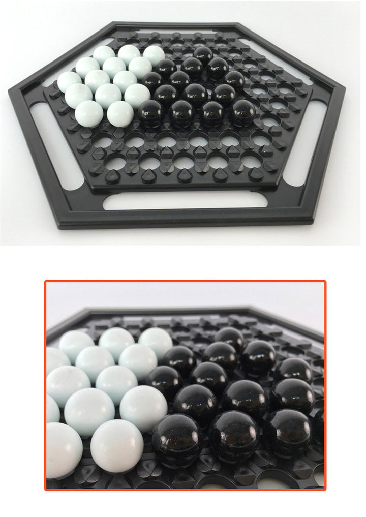 Arts And More Hercules Puzzle black and white marbles on black hexagonal board game kit