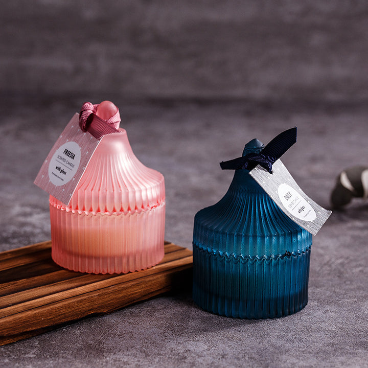 Indoor Scented Candle Gift in Pink and Blue Decorative Containers with Elegant Ribbons