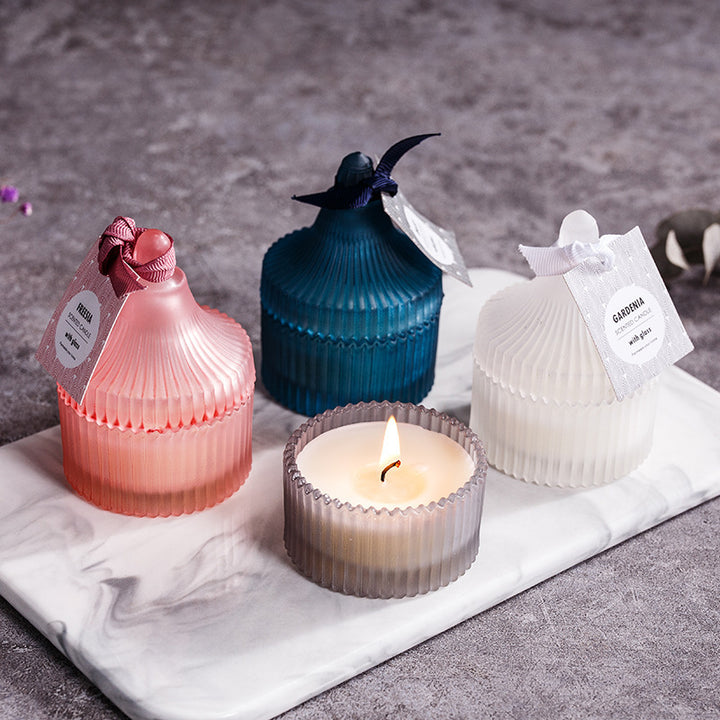 Set of three indoor scented candle gifts in decorative jars, perfect for home décor and relaxation