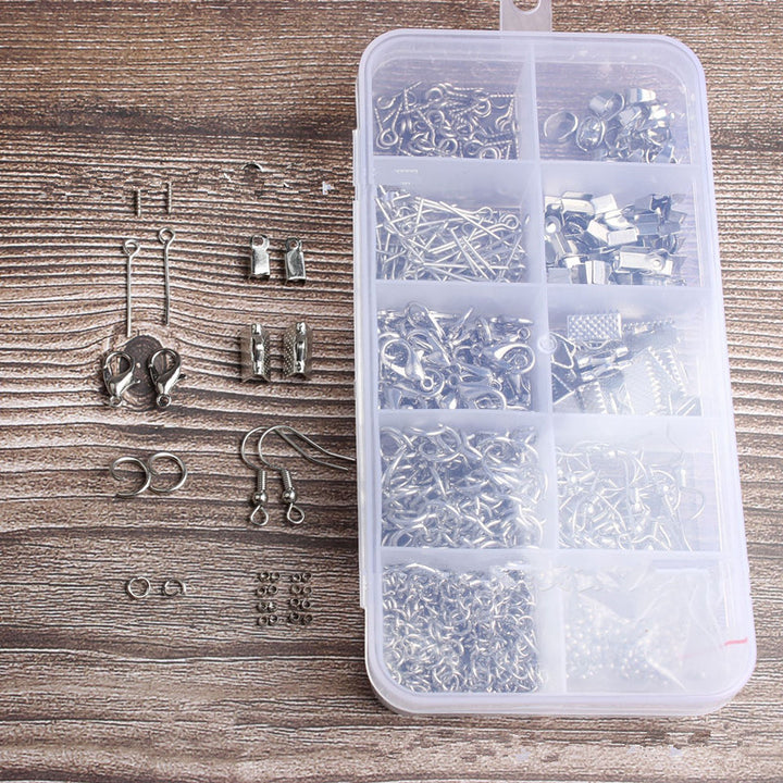Jewelry Making Starter Kit with various clasps, jump rings, and tools in a clear storage box