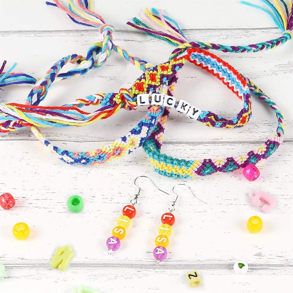 Materials set for bracelets featuring colorful braided threads and letter beads by Arts And More
