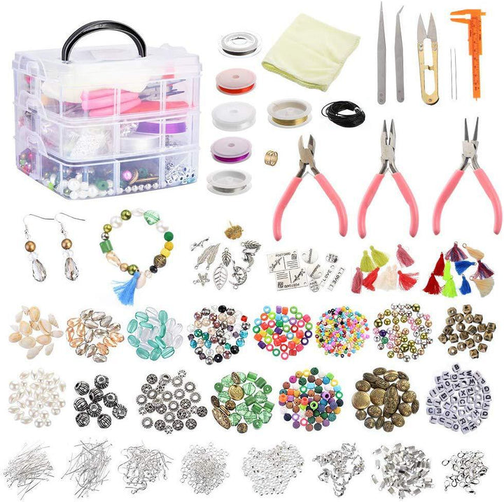 Materials Set for Bracelets with beads, pliers, tassels, tools, and storage box for jewelry making