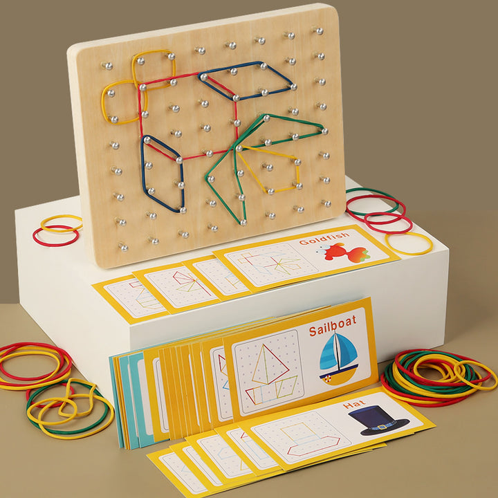 Arts And More Kids DIY Kits Nail Board Toy with colorful rubber bands and pattern cards for creative play