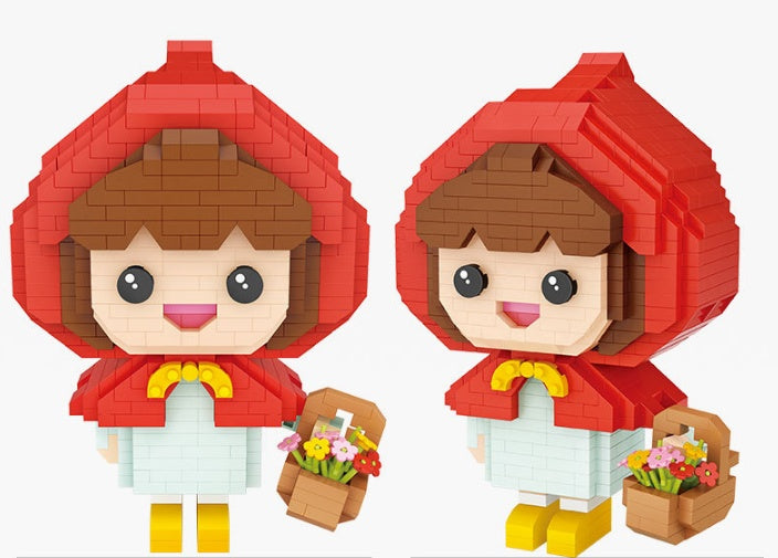 Kids DIY Kit featuring Particle Building Blocks to create a cute character with a red hood and flower basket