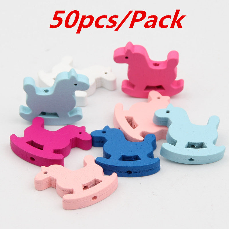 Colorful wooden rocking horse beads in pastel colors for beaded materials crafting projects