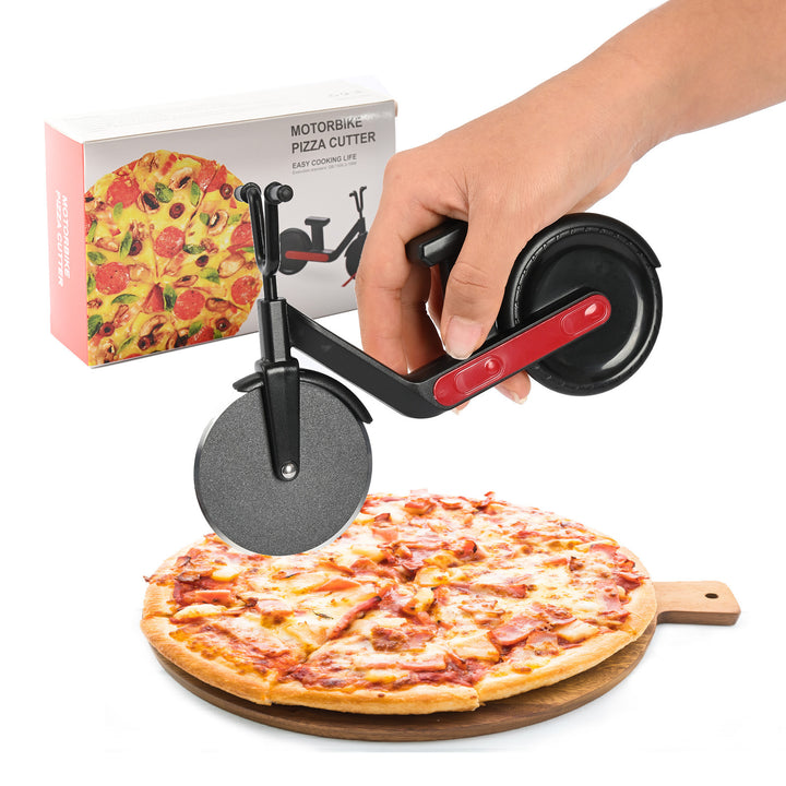 Arts And More Stainless Steel Pizza Wheel with a unique motorcycle design for easy slicing of pizzas
