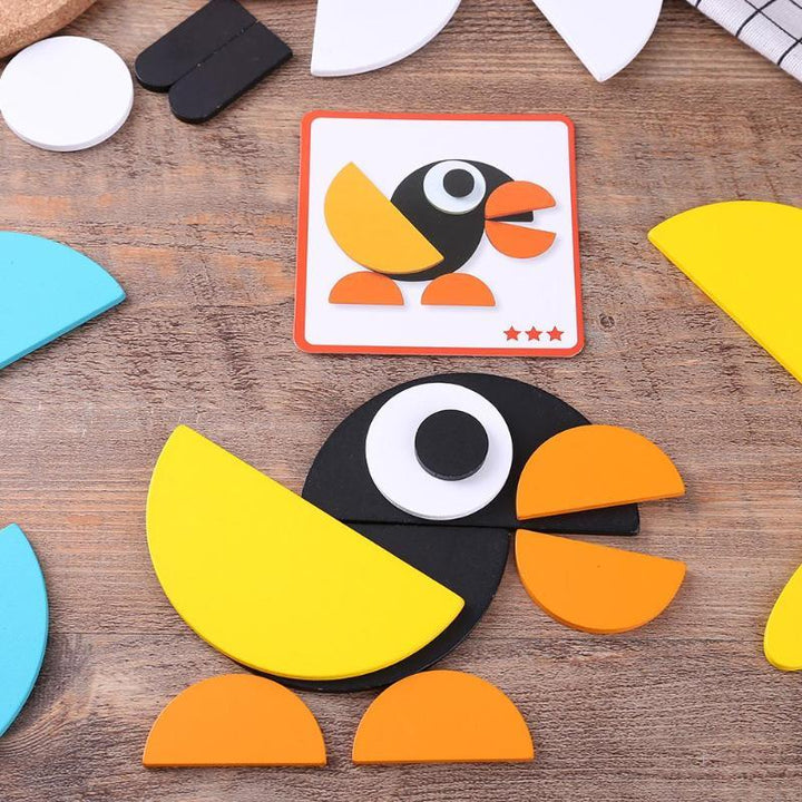 Arts And More Kids Stereo Puzzle DIY Kit colorful bird design with wooden pieces on table