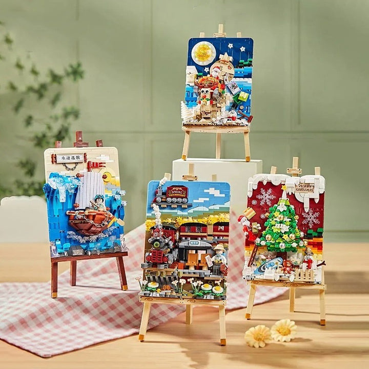 Stereograph Small Particle Building Blocks arts and crafts kit featuring colorful scenes on easels