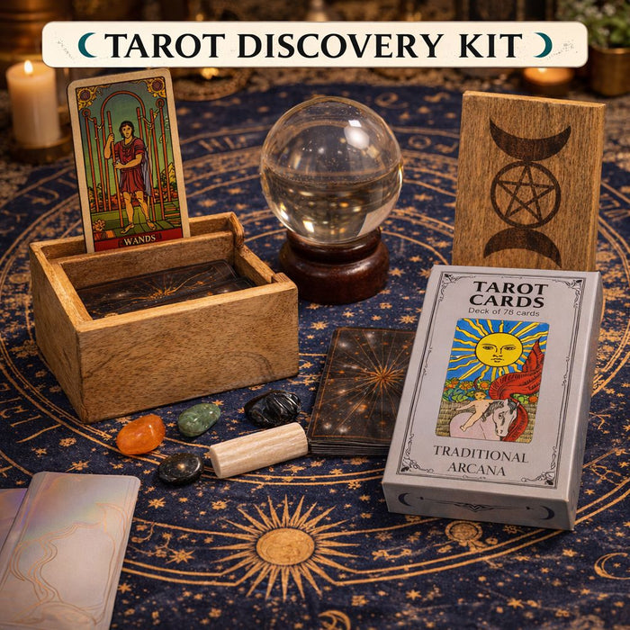 Tarot Discovery Kit with Zodiac Reading Cloth & Mango Wood Card Box