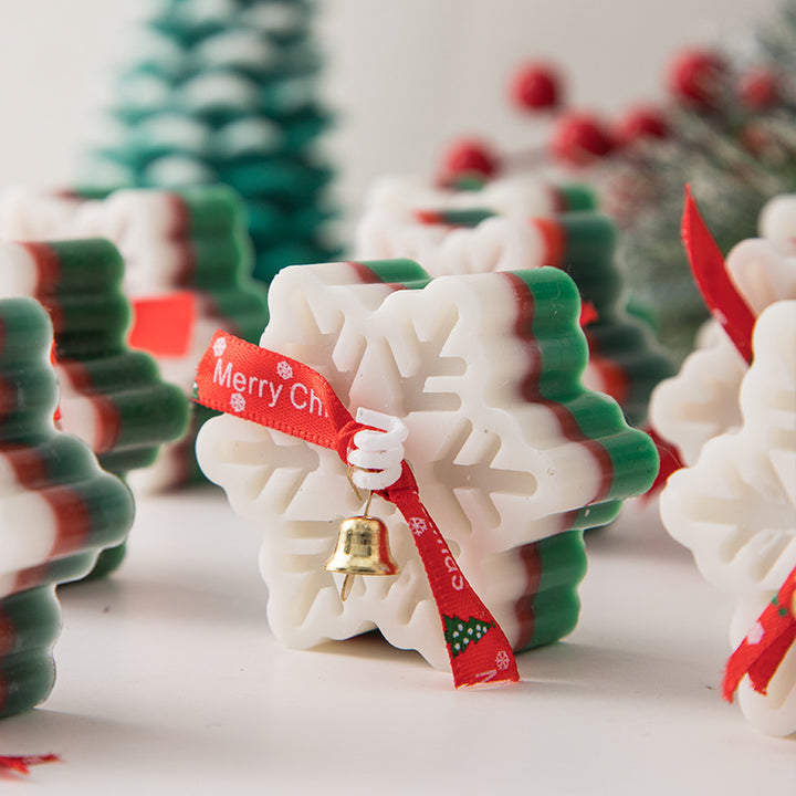 Festive Snowflake Aromatherapy Candle in Red and White with Decorative Ribbon for Holiday Decor