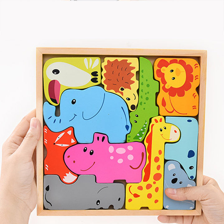Arts And More kids wooden animal puzzle DIY kit with colorful animal shapes in a wooden frame