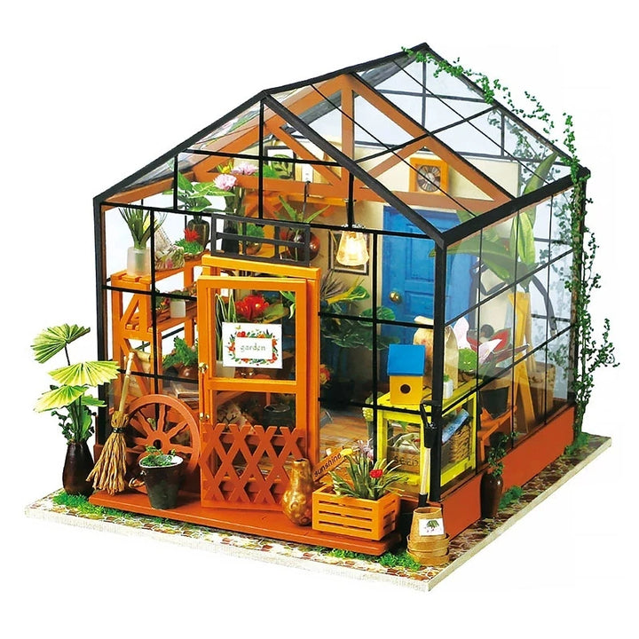 Robotime Green Miniature Dollhouse DIY Kit with Furniture & LED
