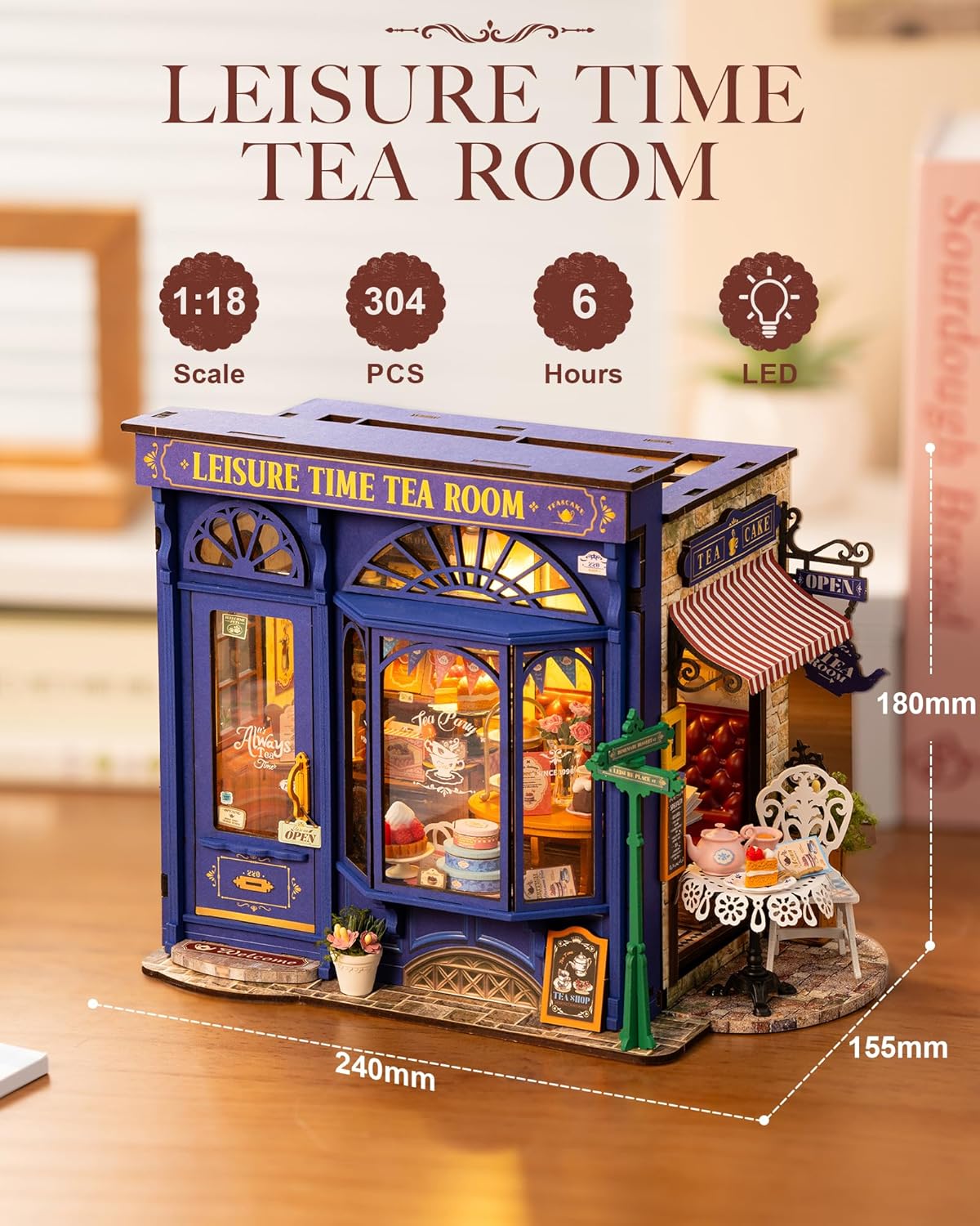 ROBOTIME Leisure Time Tea Room Miniature House – DIY Wooden Kit