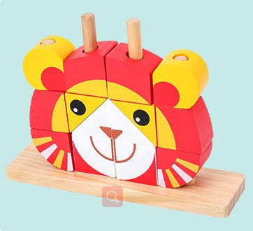 Wooden Animal Building Blocks Puzzle for Kids | Educational Toy | Bright & Safe