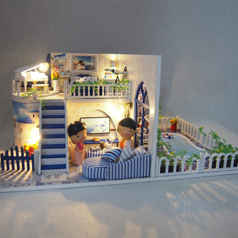 DIY Handmade Educational Miniature House – Double-Storey Villa with LED Lighting