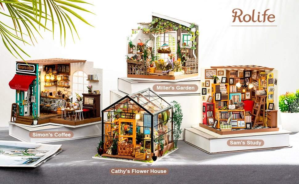 ROBOTIME Miniature Dollhouse Kits DG102-DG109 – DIY Wooden Model Craft