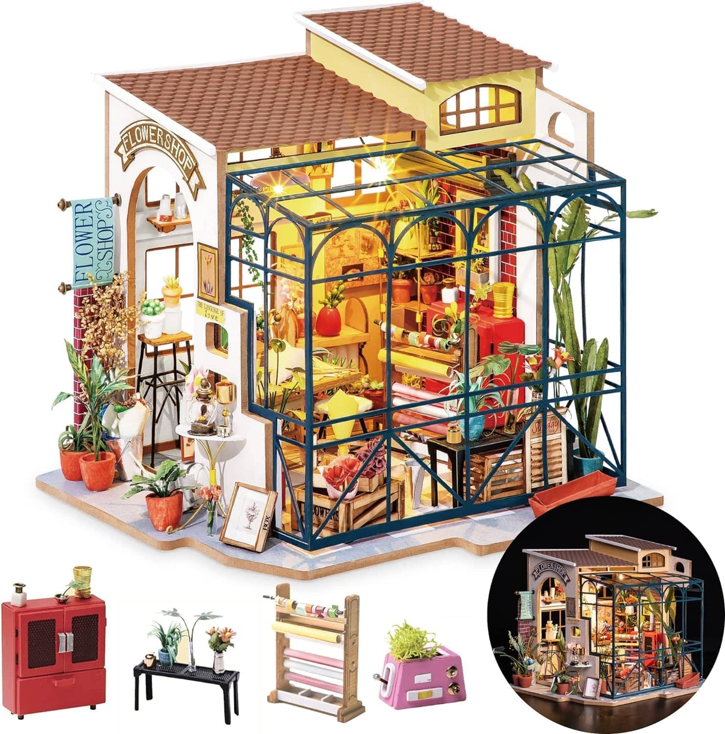 Rolife Emily’s Flower Shop Miniature House – DIY Wooden Kit