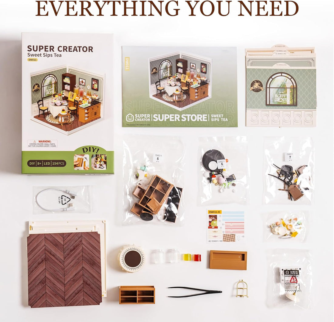 ROBOTIME Sweet Sips Tea House Miniature – DIY Dollhouse Kit