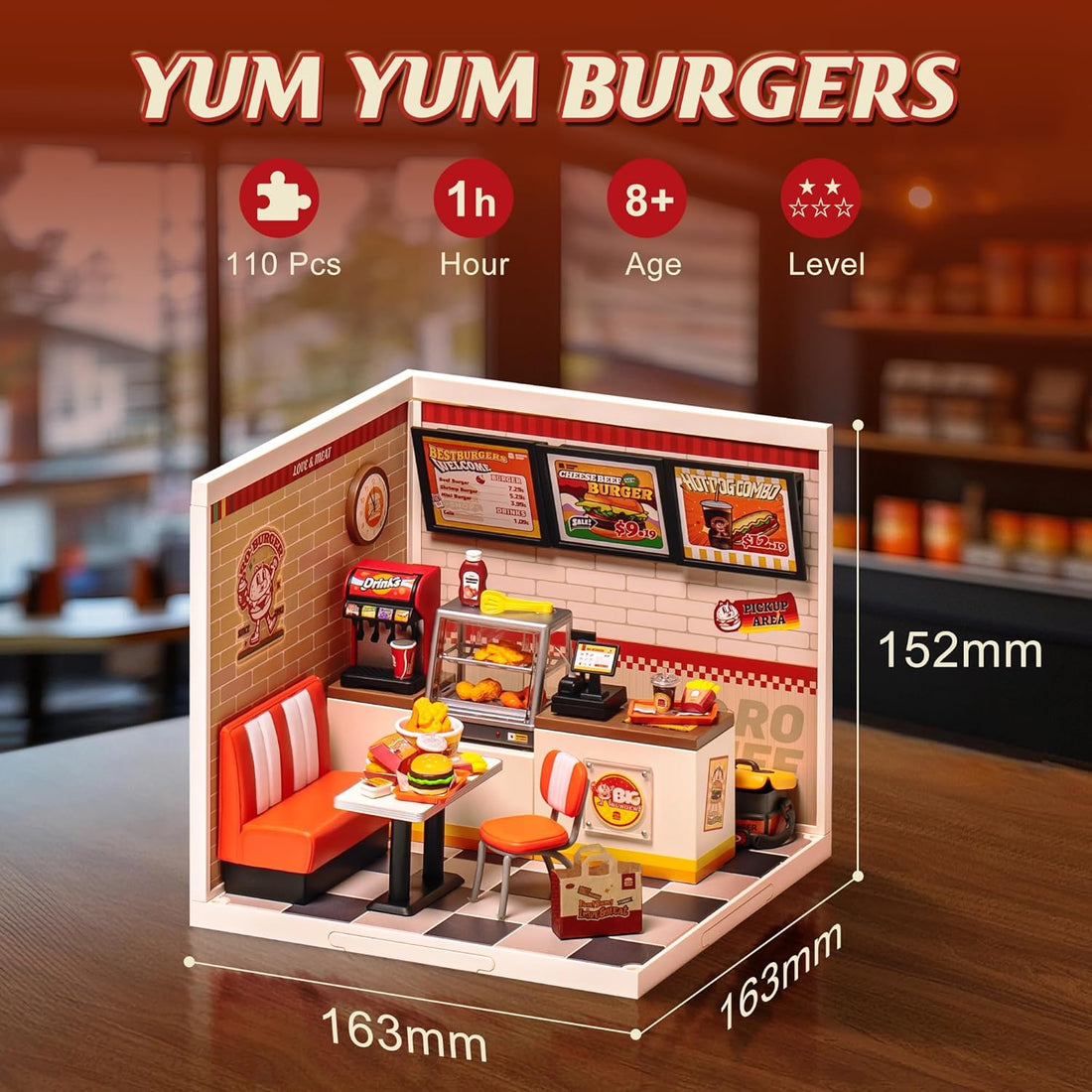 ROBOTIME Yum Burgers Miniature House – DIY Burger Restaurant Kit