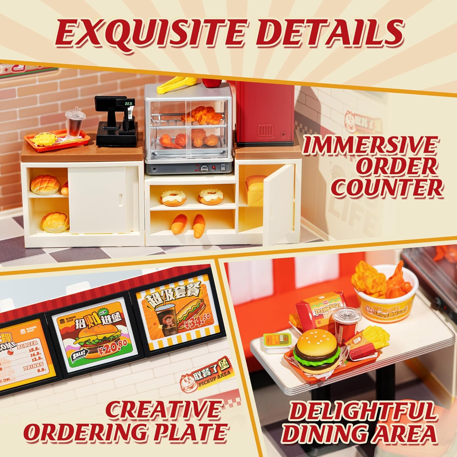 ROBOTIME Yum Burgers Miniature House – DIY Burger Restaurant Kit