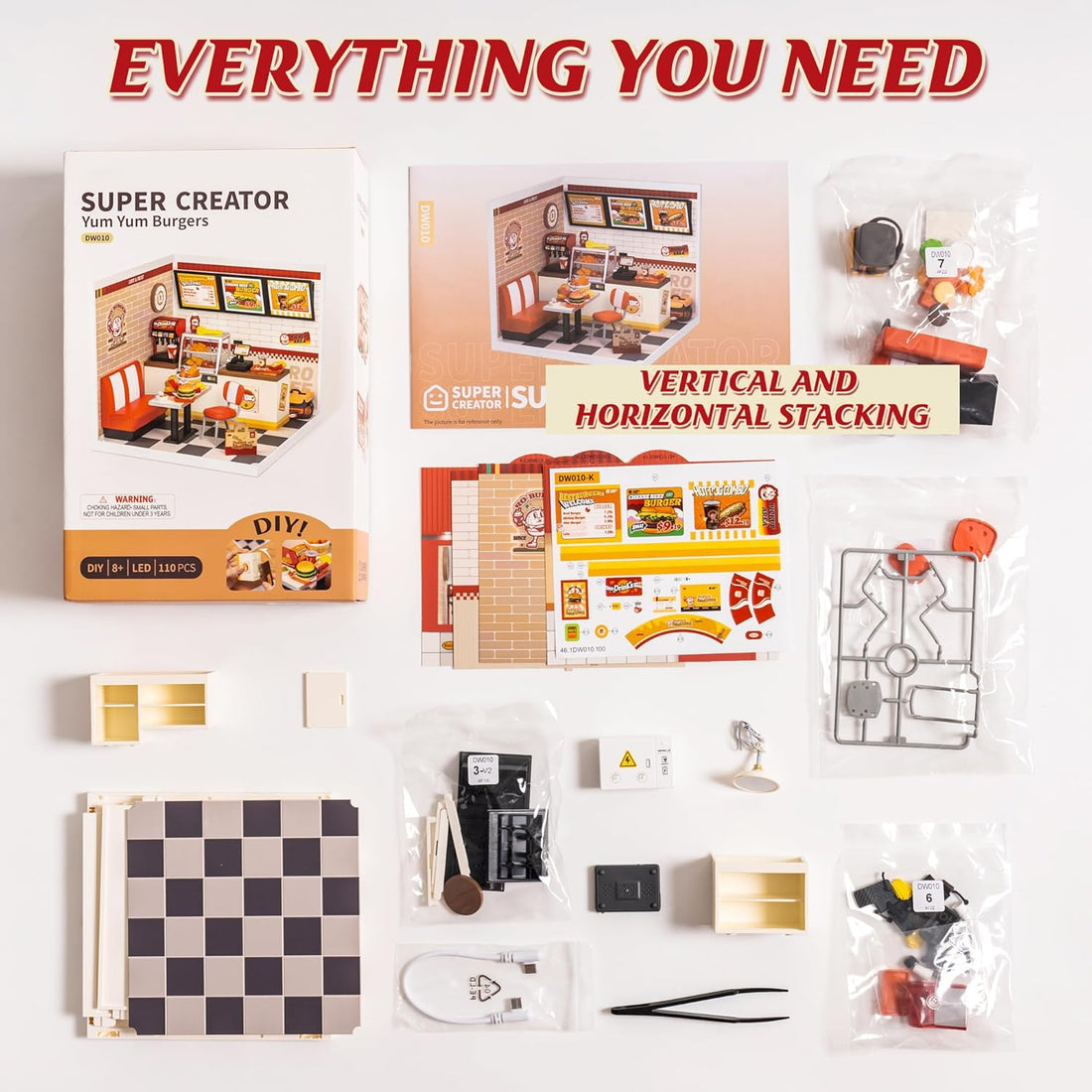 ROBOTIME Yum Burgers Miniature House – DIY Burger Restaurant Kit