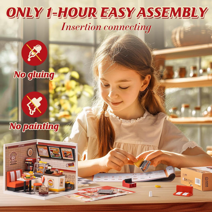 ROBOTIME Yum Burgers Miniature House – DIY Burger Restaurant Kit