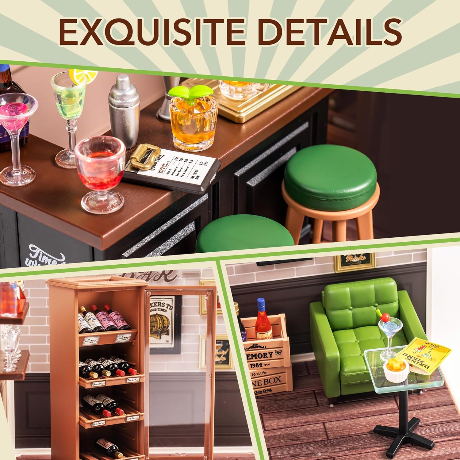 Robotime Rolife DIY Miniature Bar DW012 with LED | Creative Gift