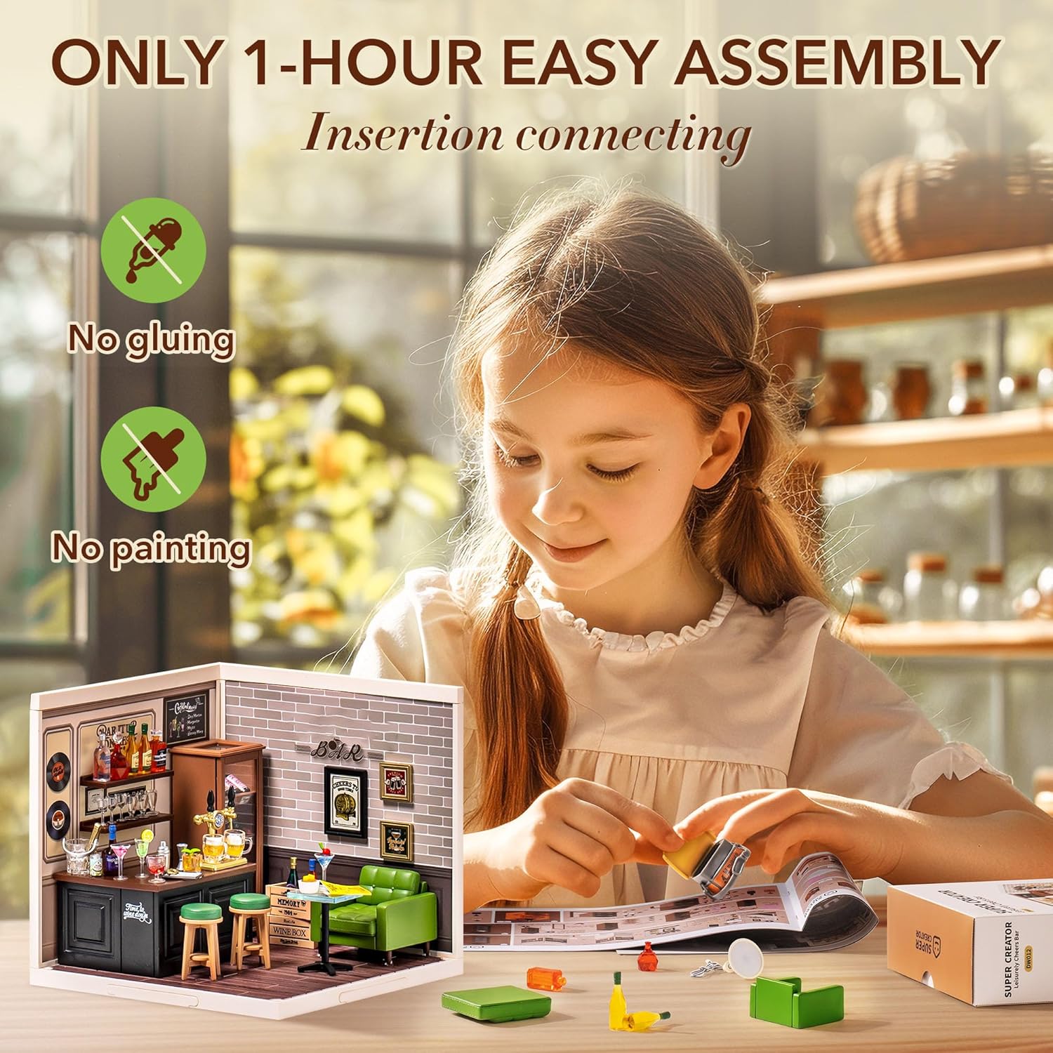 Robotime Rolife DIY Miniature Bar DW012 with LED | Creative Gift
