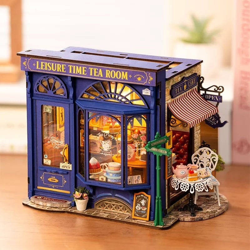 ROBOTIME Leisure Time Tea Room Miniature House – DIY Wooden Kit