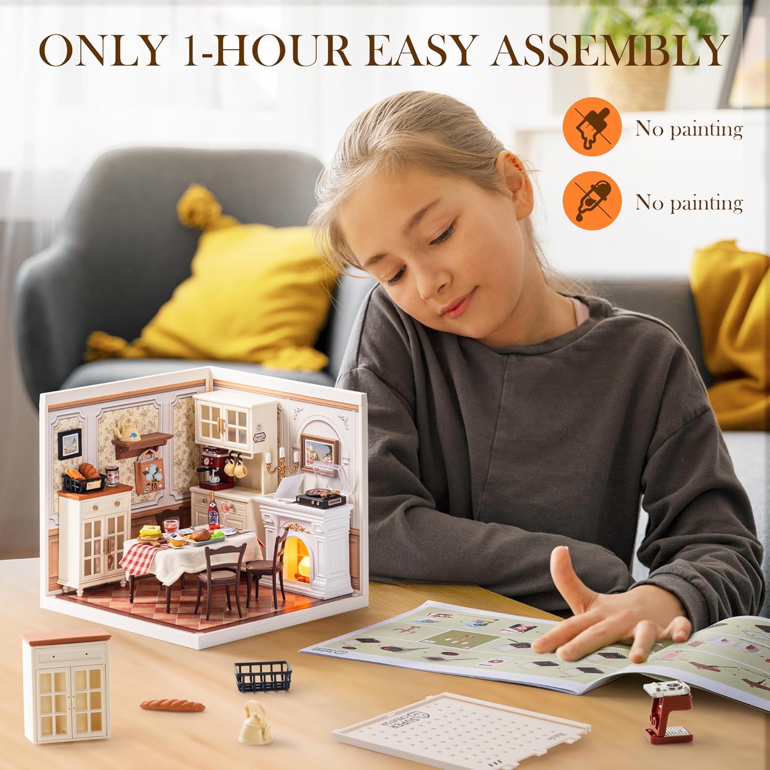 Robotime DIY Miniature Warm Dining Room Kit | Creative Gift for Adults & Kids